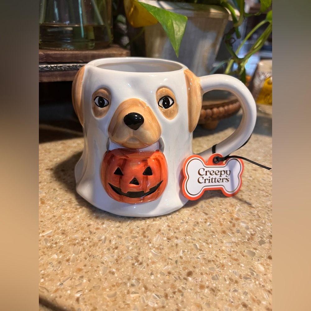 CREEPY CRITTERS Halloween Puppy Dog as Ghost Ceramic Mug Cup NWT!